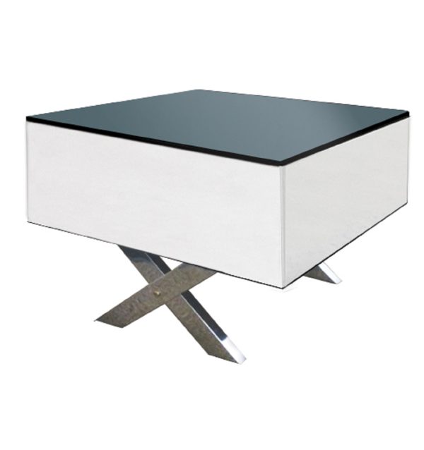 20" Black And White Mirrored Glass Square Cross Legs End Table - Image 2