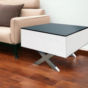 20" Black And White Mirrored Glass Square Cross Legs End Table
