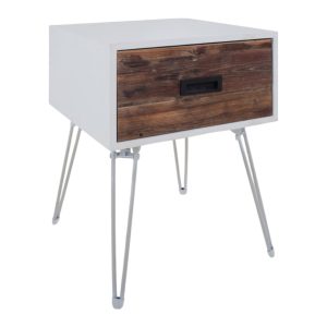 23" Brown And White Wood And Metal Square End Table With Drawer