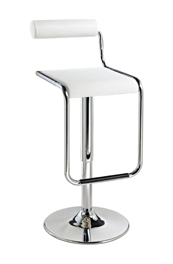 White and Silver Faux Leather and Metal Low Back Adjustable Height Bar Chair - Image 2