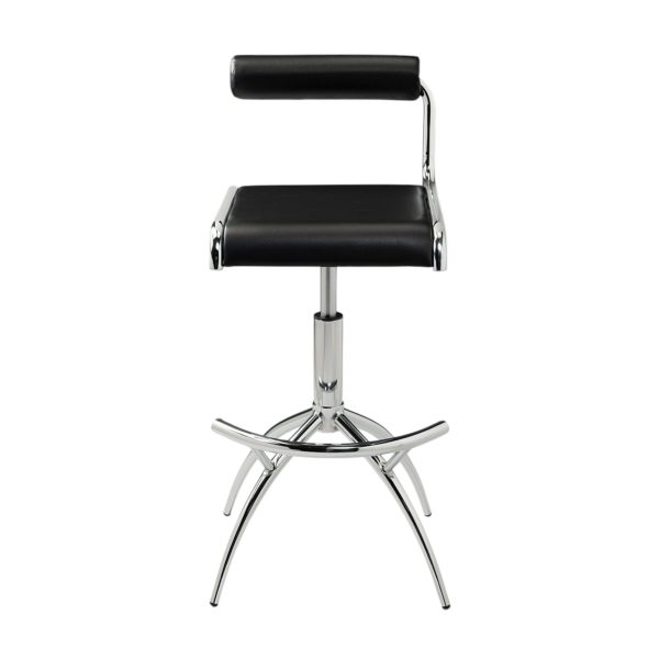 Set of Two Black and Silver Faux Leather and Metal Low Back Adjustable Height Bar Chairs - Image 3