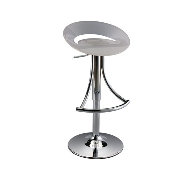 White and Silver Acrylic and Metal Low Back Adjustable Height Bar Chair - Image 3