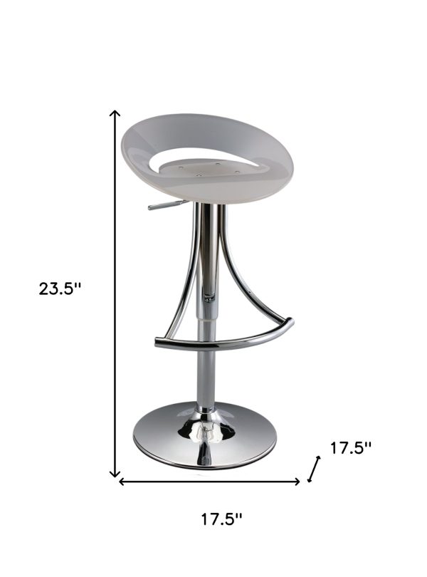 White and Silver Acrylic and Metal Low Back Adjustable Height Bar Chair - Image 2
