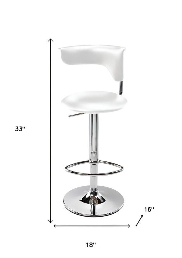 White and Silver Faux Leather and Metal Low Back Adjustable Height Bar Chair - Image 3