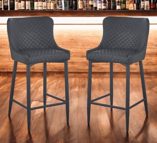 Set of Two 26" Dark Gray and Black Faux Leather and Metal Low Back Counter Height Bar Chairs - Image 2