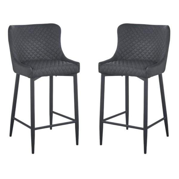 Set of Two 26" Dark Gray and Black Faux Leather and Metal Low Back Counter Height Bar Chairs - Image 3