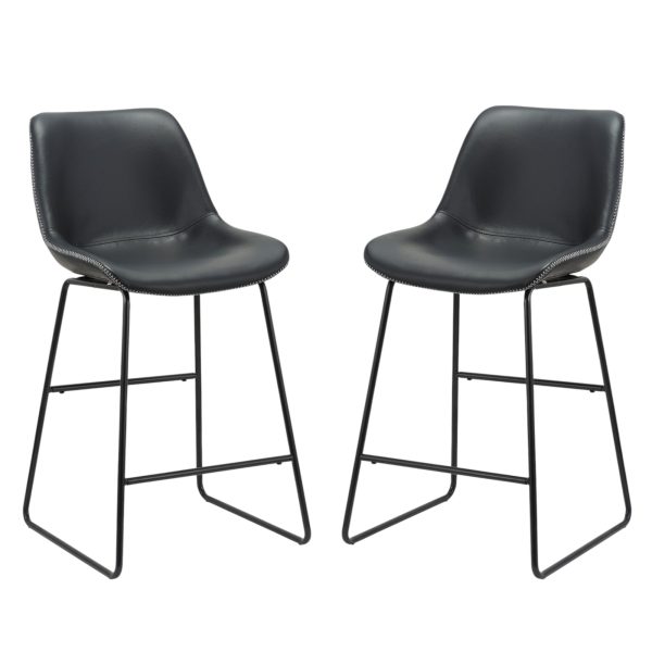 Set of Two Black Faux Leather and Metal Low Back Counter Height Bar Chairs - Image 2