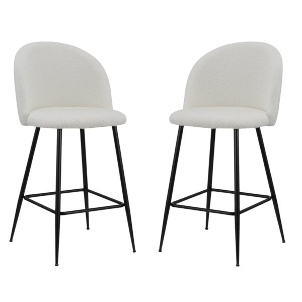 Set of Two 26" White and Black Fabric and Metal Low Back Counter Height Bar Chairs - Image 3