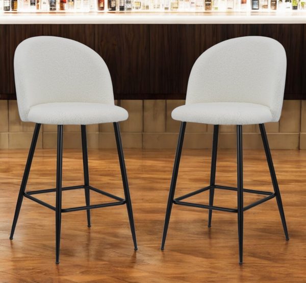 Set of Two 26" White and Black Fabric and Metal Low Back Counter Height Bar Chairs - Image 2
