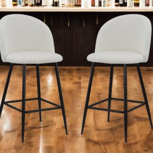Set of Two 26" White and Black Fabric and Metal Low Back Counter Height Bar Chairs
