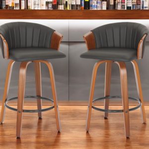 Set of Two 26" Black and Brown Faux Leather and Solid Wood Low Back Counter Height Bar Chairs