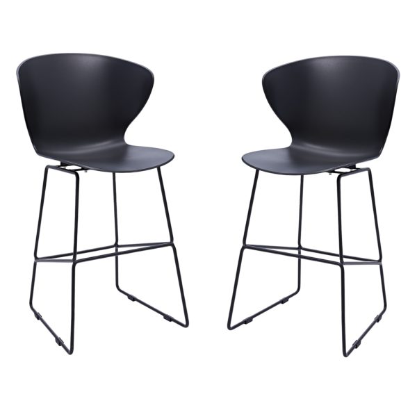 Set of Two 26" Black Heavy Duty Plastic and Metal Low Back Counter Height Bar Chairs - Image 2