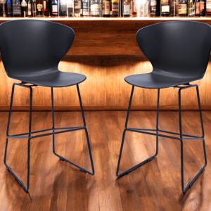 Set of Two 26" Black Heavy Duty Plastic and Metal Low Back Counter Height Bar Chairs