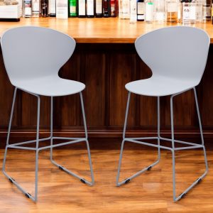 Set of Two 26" Gray Heavy Duty Plastic and Metal Low Back Counter Height Bar Chairs