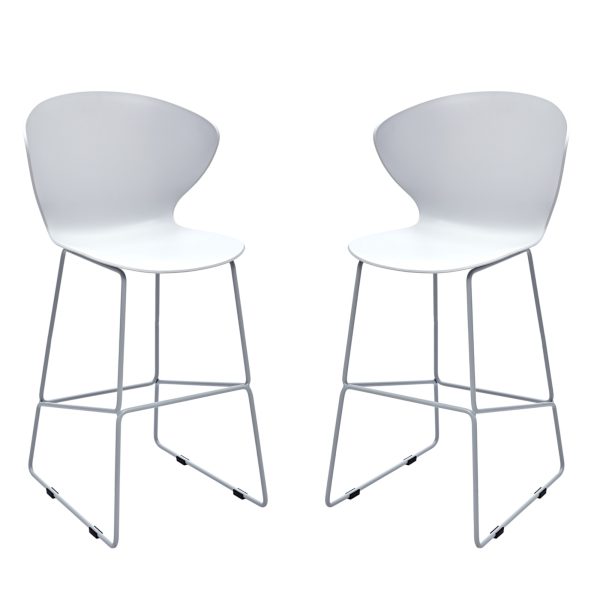 Set of Two 26" White and Silver Heavy Duty Plastic and Metal Low Back Counter Height Bar Chairs - Image 2