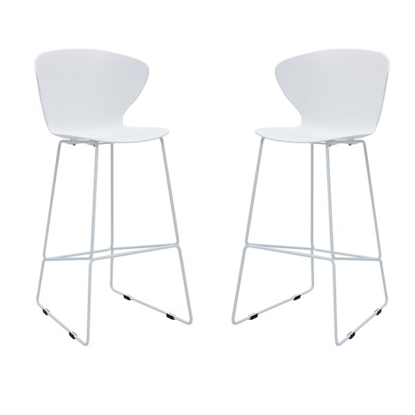 Set of Two 30" White and Silver Heavy Duty Plastic and Metal Low Back Bar Height Bar Chairs - Image 2