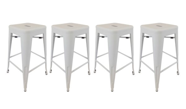 Set of Four 30" White Steel and Metal Backless Bar Height Bar Chairs - Image 2