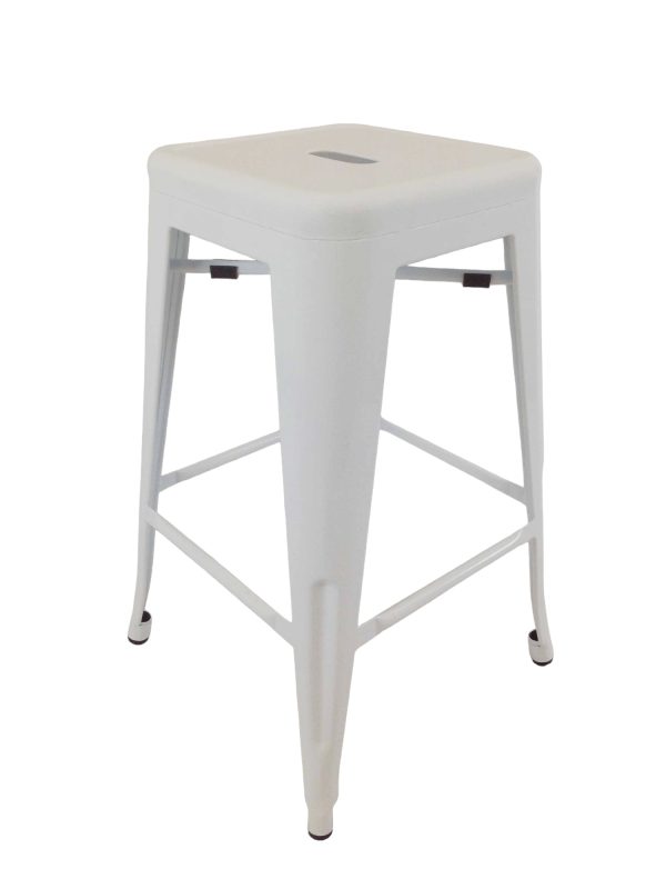 Set of Four 30" White Steel and Metal Backless Bar Height Bar Chairs - Image 3