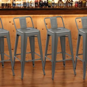 Set of Four 26" Dark Gray Steel and Metal Low Back Counter Height Bar Chairs
