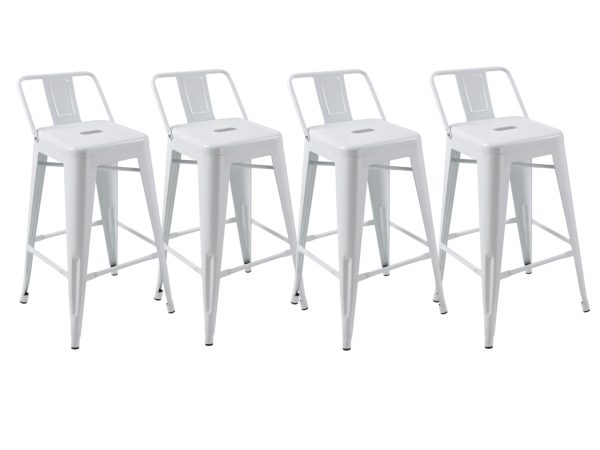 Set of Four 26" White Steel and Metal Low Back Counter Height Bar Chairs - Image 2