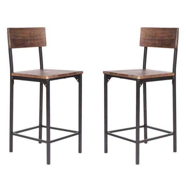 Set of Two 25" Brown and Black Solid Wood and Metal Counter Height Bar Chairs - Image 2