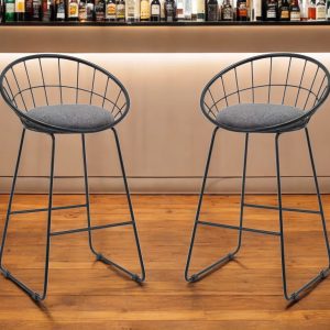 Set of Two 26" Gray and Black Fabric and Metal Low Back Counter Height Bar Chairs