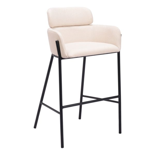 30" Beige And Black Fabric And Steel Bar Height Bar Chair - Image 3