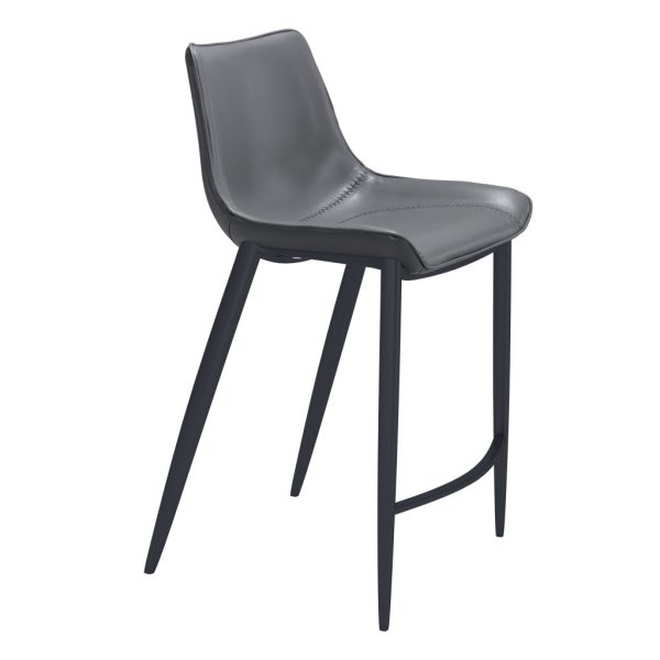 Set of Two 26" Dark Gray And Black Faux Leather And Steel Counter Height Bar Chairs - Image 3