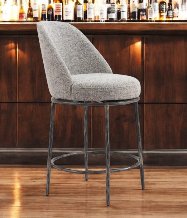 24" Gray and Black Fabric and Steel Counter Height Swivel Bar Chair - Image 3