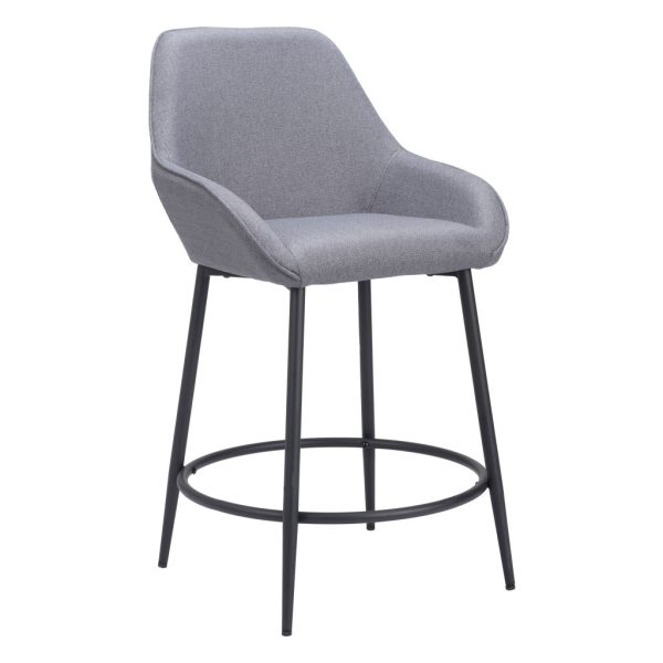 Set of Two 25" Gray And Black Fabric And Steel Counter Height Bar Chairs - Image 3