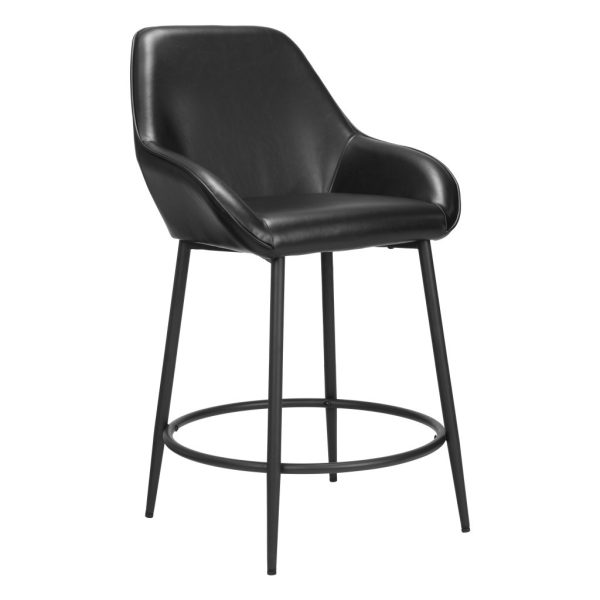 Set of Two 25" Black Faux Leather And Steel Counter Height Bar Chairs - Image 3