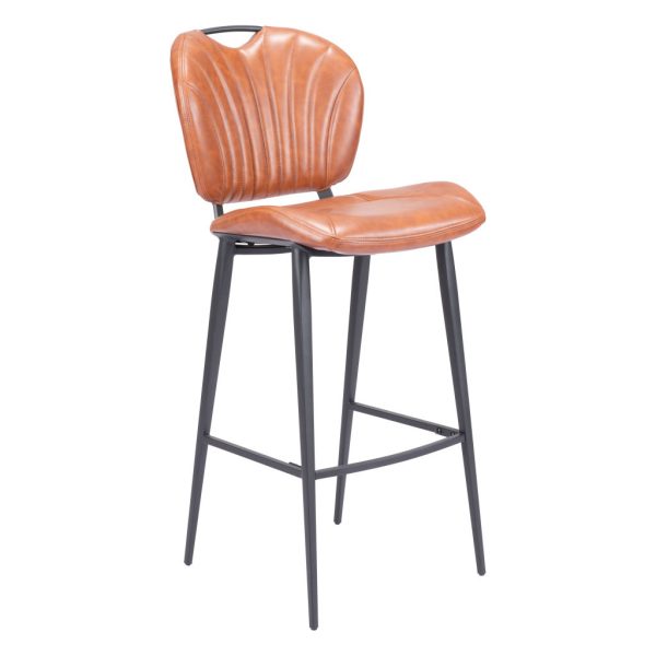 30" Brown And Black Faux Leather And Steel Low Back Bar Height Bar Chair - Image 3