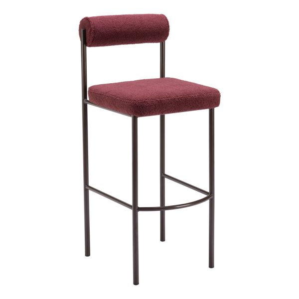 Set of Two 30" Red and Bronze Shearling and Steel Low Back Bar Height Bar Chairs - Image 3