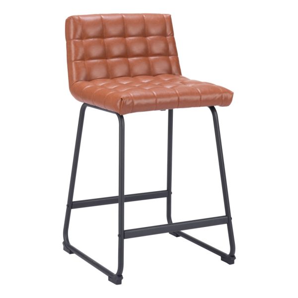 Set of Two 26" Brown And Black Faux Leather And Steel Counter Height Bar Chairs - Image 3