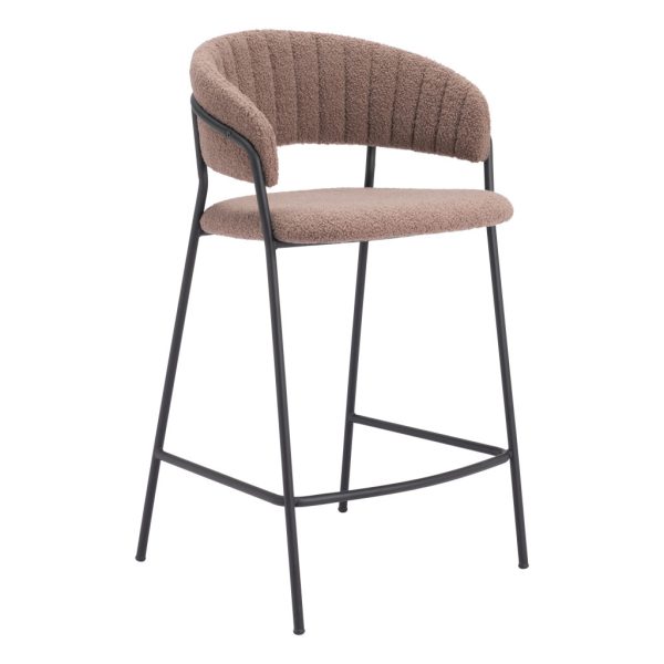 Set of Two 26" Brown and Black Shearling and Steel Low Back Counter Height Bar Chairs - Image 3