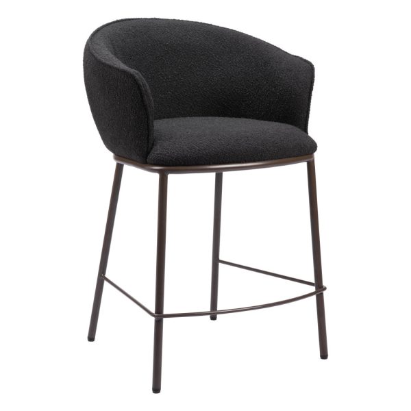 26" Black and Bronze Shearling and Steel Counter Height Bar Chair - Image 3