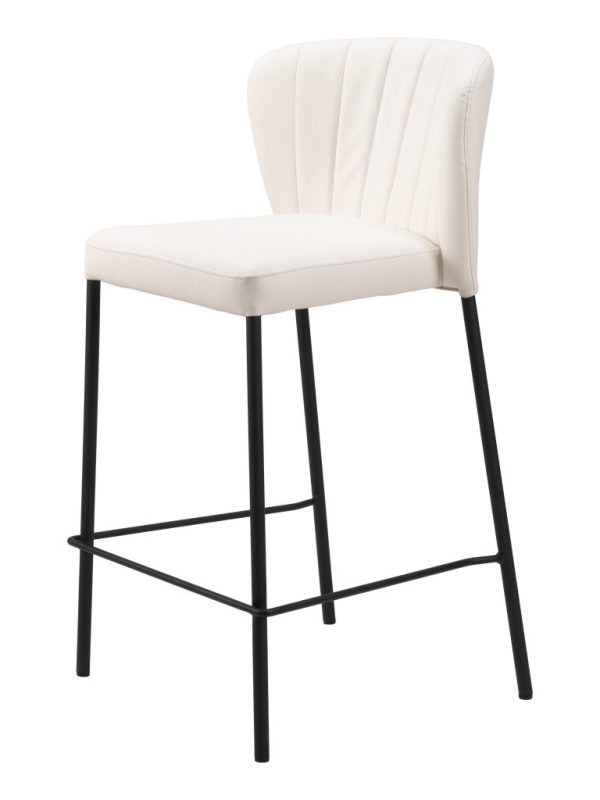 Set of Two 26" Cream And Black Faux Leather And Steel Counter Height Bar Chairs - Image 3