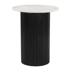 22" White and Black Marble and Wood Round Pedestal End Table