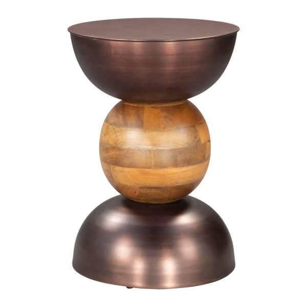 20" Bronze and Brown Iron and Solid Wood Round Pedestal End Table - Image 3
