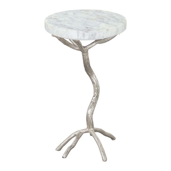 22" Silver And White Marble Round End Table - Image 3