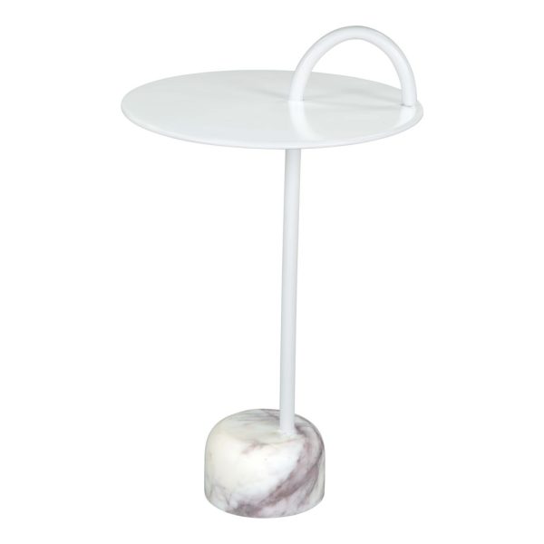 25" White Iron And Marble Round Pedestal End Table - Image 3