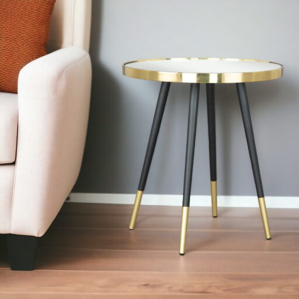 20" Gold and Black Mirrored Glass and Iron Round End Table - Image 2