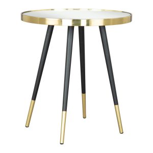 20" Gold and Black Mirrored Glass and Iron Round End Table