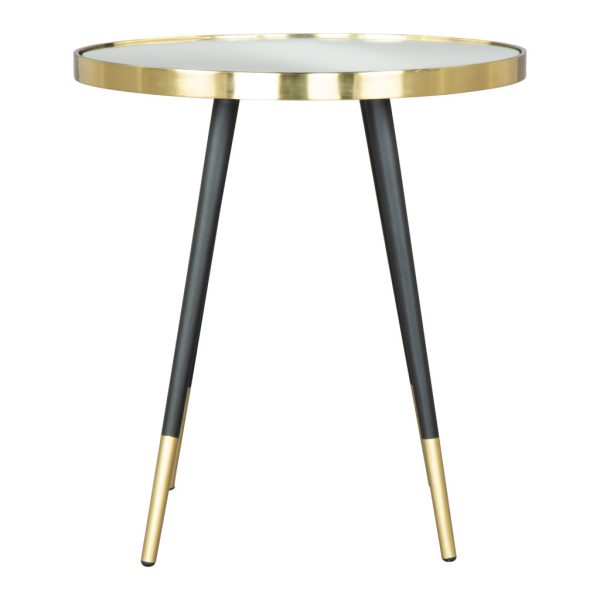 20" Gold and Black Mirrored Glass and Iron Round End Table - Image 3