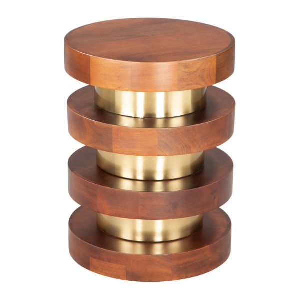 20" Brown and Gold Solid Wood and Iron Round Pedestal End Table - Image 3