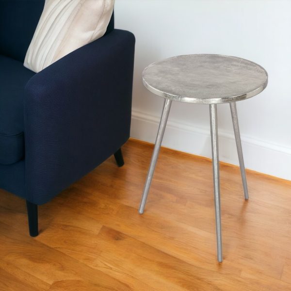 22" Silver Aluminum Round End Table - Image 2