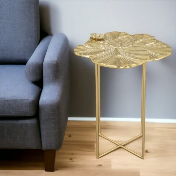 21" Gold Aluminum And Iron Cross Legs End Table - Image 2