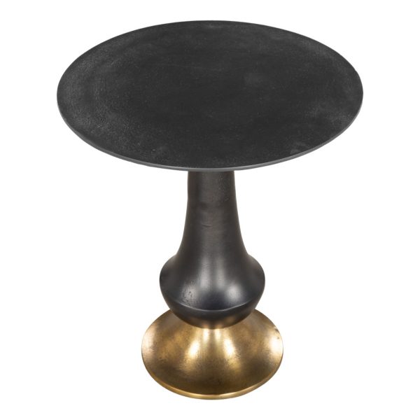21" Black And Gold Aluminum Round Pedestal End Table - Image 3