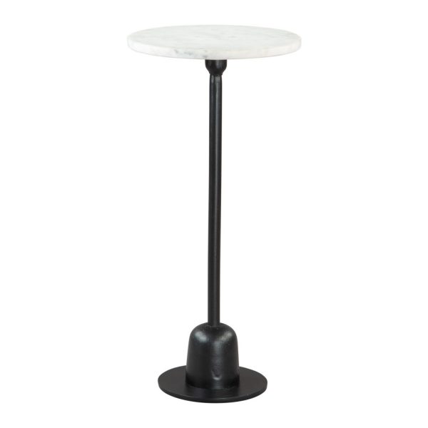 25" White And Black Marble And Aluminum Round Pedestal End Table