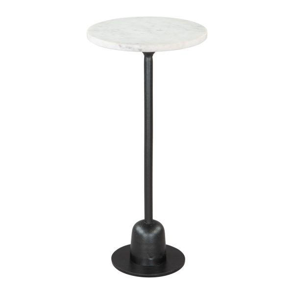 25" White And Black Marble And Aluminum Round Pedestal End Table - Image 3